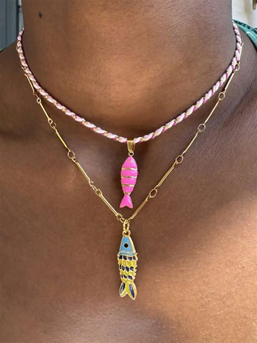 

Stainless Steel Colorful Fish Pendant Layered Necklace For Women Trendy Fashion Jewelry