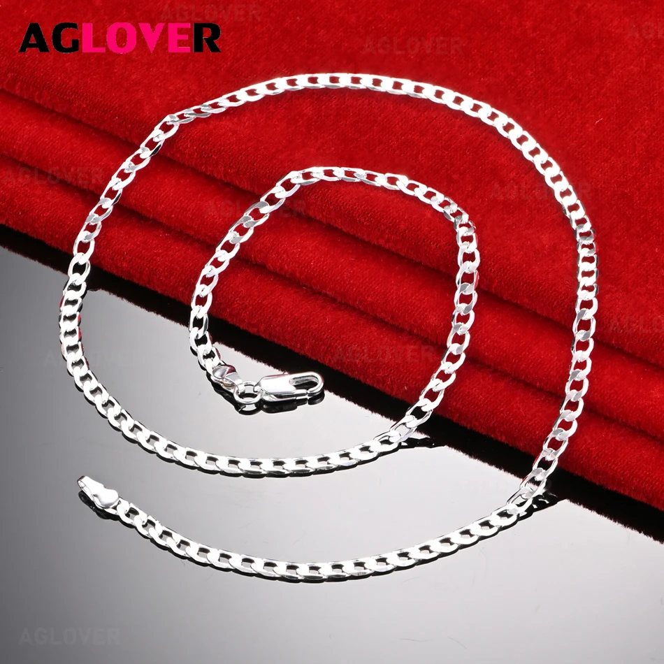 

AGLOVER 925 Sterling Silver 4mm 1:1 Flat Chain Necklace Women's Retro Versatile Personality Engagement Jewelry