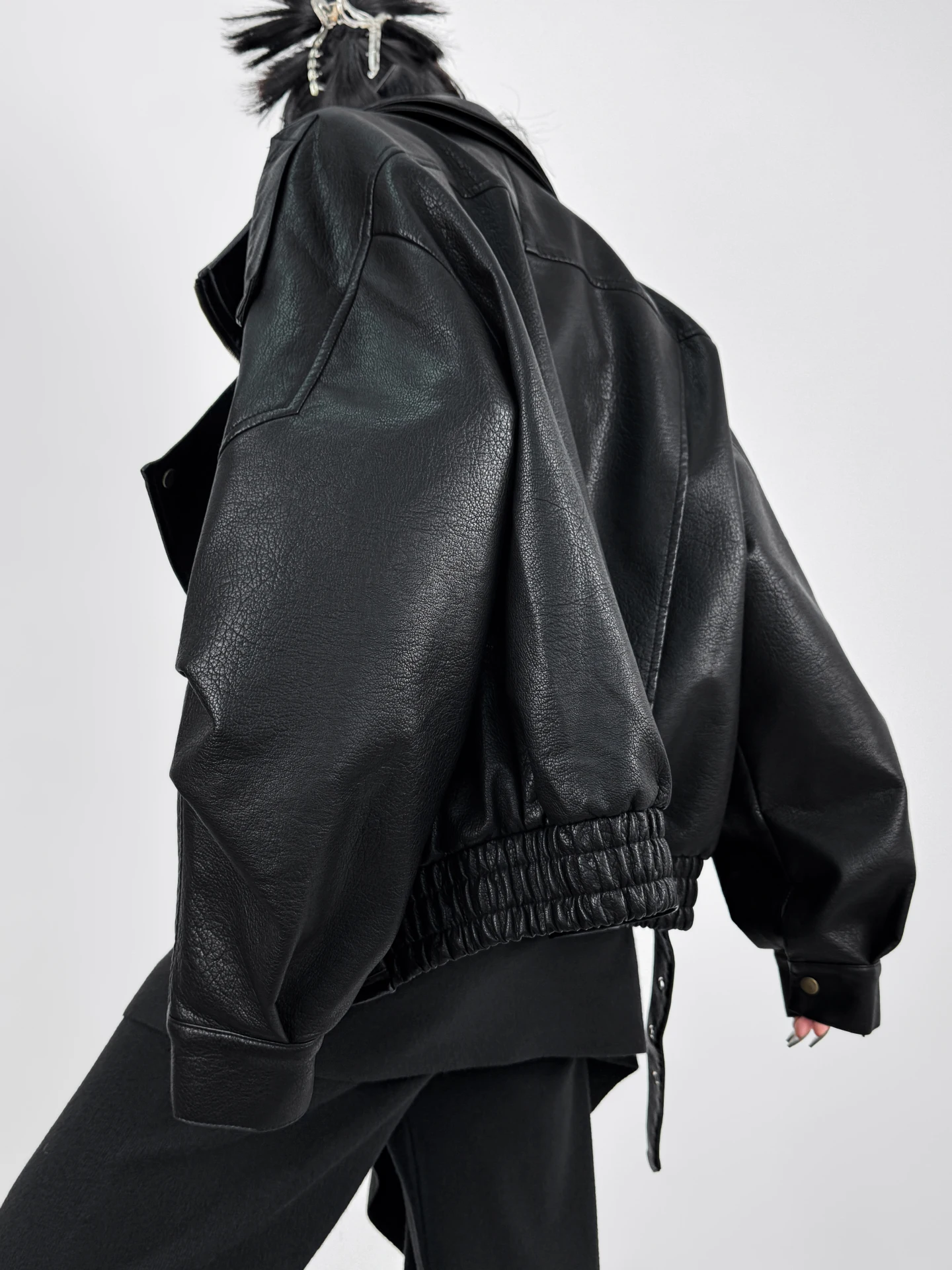 Double Z américain Cool moto col Jaet femmes ample décontracté Bla PU protéine cuir ort manteau Vintage Sle Long Sve