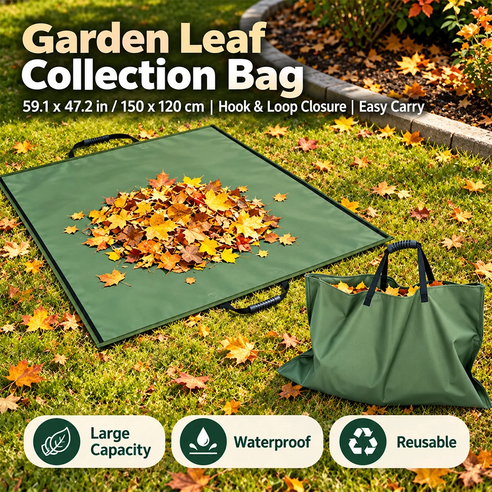 Leaf Collection Bag 2 in 1 Foldable Leaf Collecting Mat 150×120cm, 600D Oxford Cloth  Reusable Yard Waste Bag with Han