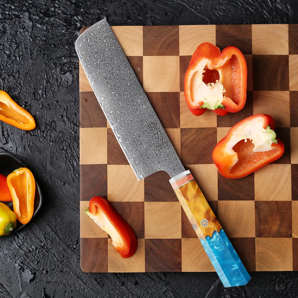 6.5-inch Nakiri Knife Damascus Steel Japanese Handmade Chef Knives Kitchen Slicing Vegetables Butcher Meat Cleaver Cooking Tools