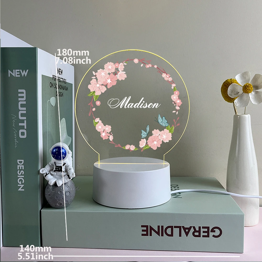 1PC New Flower UV Print Diy Name You Need 3D Visual Night Light For Table Desk Decor Custom Name Acrylic Lamp Christmas Gift