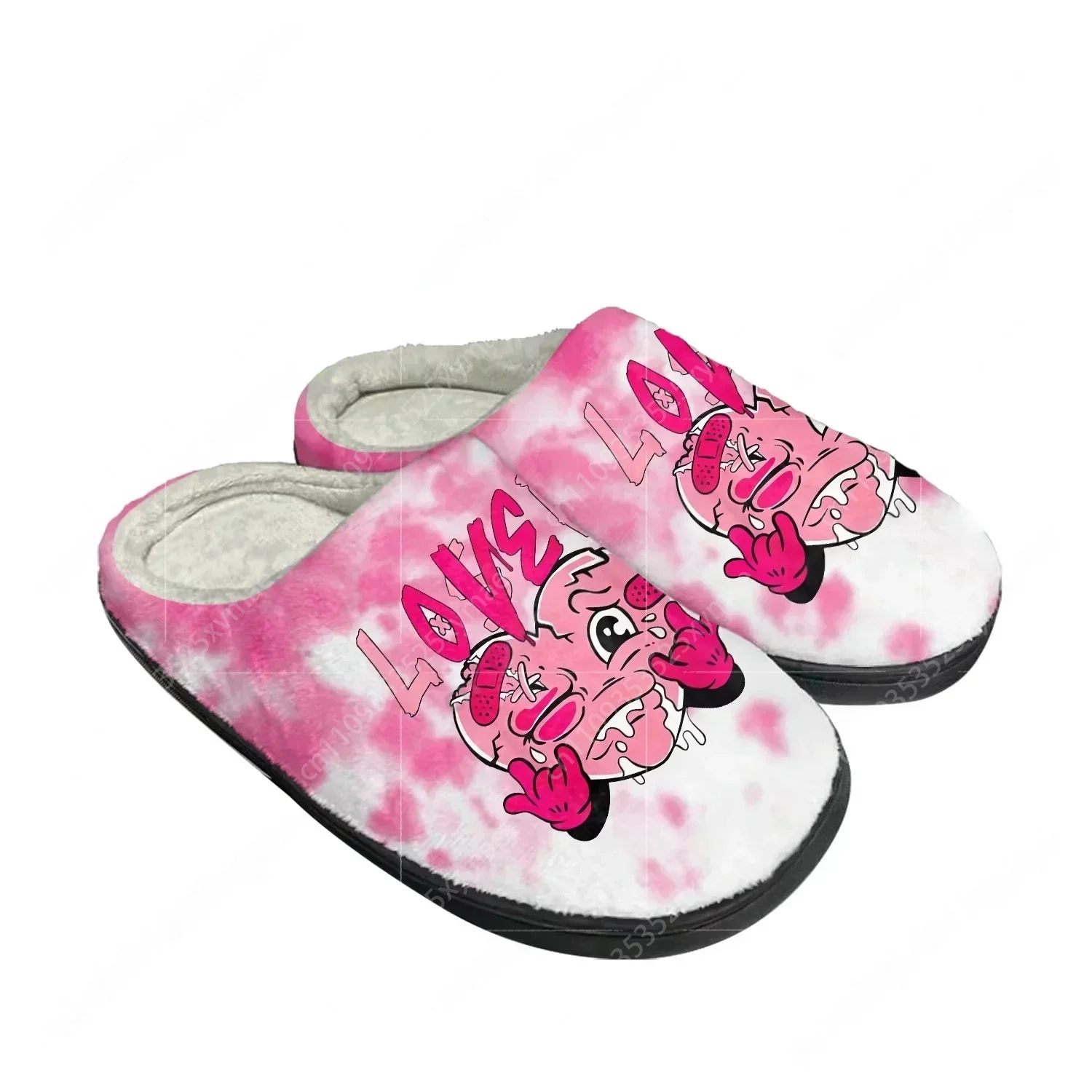 

Розовые домашние тапочки Pink Loser Lover с сердечками, хлопковые, для мужчин, женщин и подростков, плюшевые, теплые, для спальни, на заказ