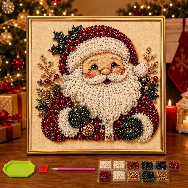 DIY Christmas Pearl Diamond Painting, Santa Claus Handicraft Decorations, Suitable for Beginners, for Home Wall Decoration