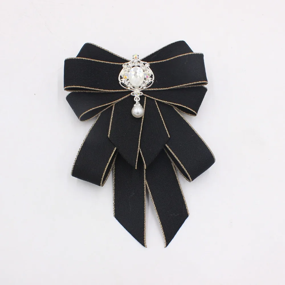 Fashion Ribbon Ribbon Bowtie Crystal Handmade Bow Tie Rhinestone Fabric Cloth Art Ribbon Bow Brooch For Men and Women