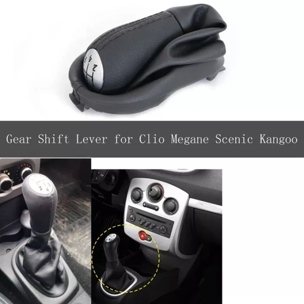 5 Speed Maunal Car Gear Shift Knob Lever with Boot Cover for Renault Clio 2 3 II Megane 2 II Scenic 2 II Kangoo Leather