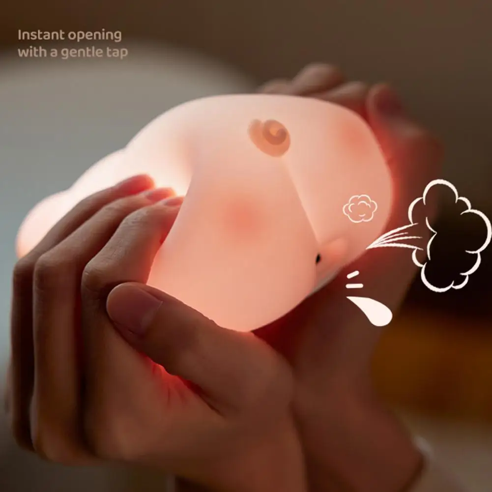 Led Night Lamp Rechargeable Animal Piggy Night Light with Timer Dimmable Touch Control for Baby Bedside Lamp Decoration