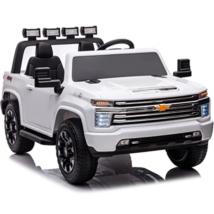

24V 2 Seater Ride On Car Licensed Chevrolet Silverado HD Pickup Truck Ride On Toys with Remote Control 4WD Kids Electric Power Vehicles Wheels for Boys Girls, EVA Tires, Music Function, White