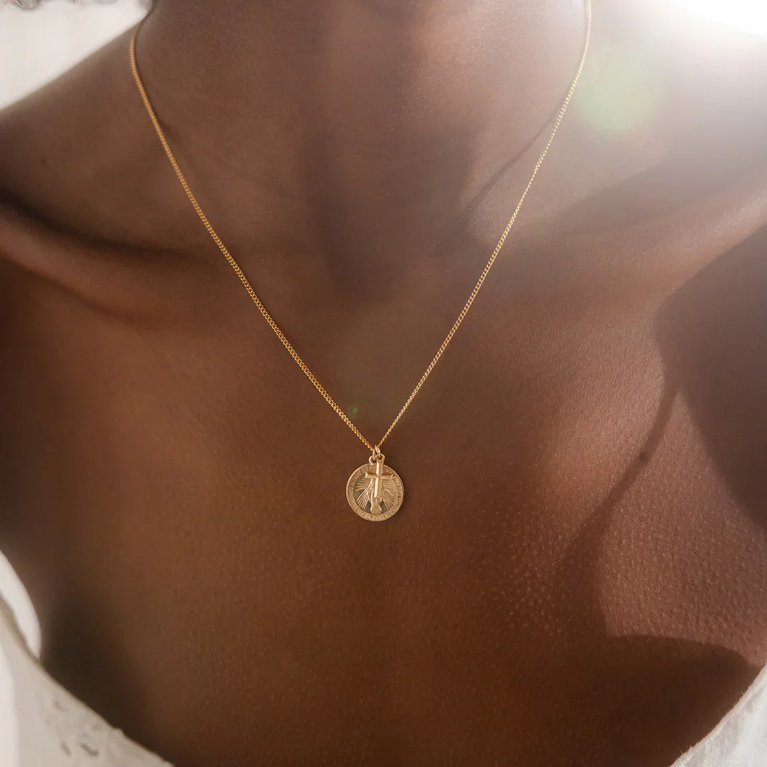 14K Gold Filled Statement Virgin Mary Cross Necklace Minimalist Cross Necklace Hypoallergenic Tarnish Resistant Gift for Women