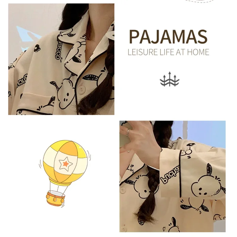 New Sanrio Cartoon Animation Character Pochacco Pajamas Girls Kawaii Fashion Casual Long Sleeves Long Pants Home Clothing Gift