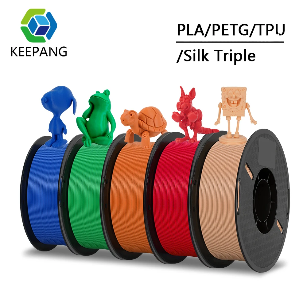 KEEPANG 3D Filament PLA/PETG/Silk PLA/TPU Filament 1.75mm 5Roll Mix Color Neatly Wound 3D Printing Material for Bambu 3d Printer