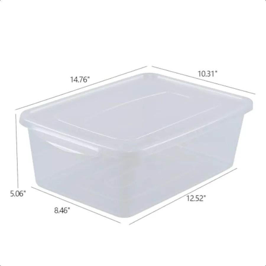 Confezione da 4 contenitori portaoggetti da 13 litri con chiusura in plastica, contenitori refrigerati con coperchi trasparenti