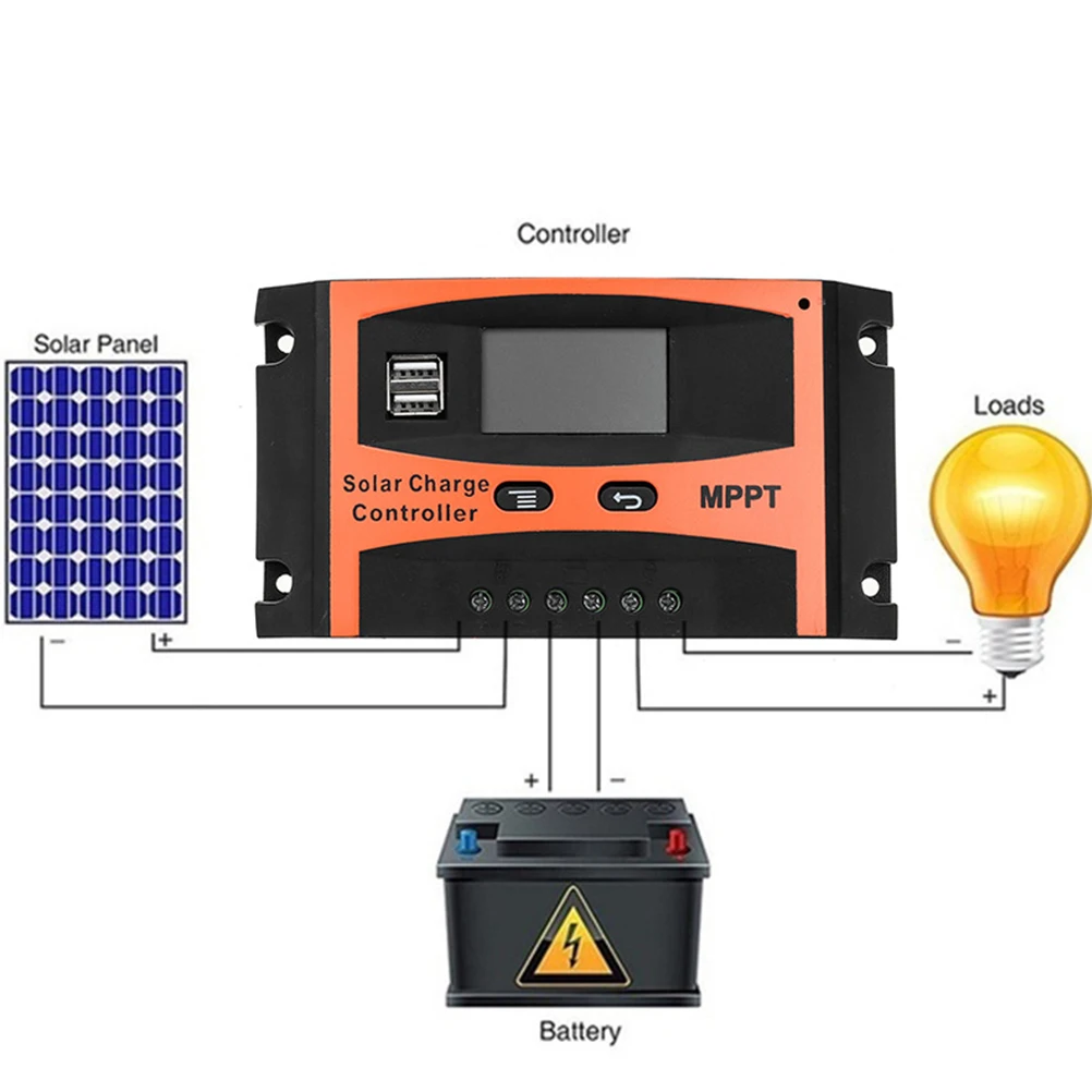 

Mppt Solar Charge Controller 12V 24V Auto Dual Usb Lcd Overcharge Protection Short Circuit Reverse Panel