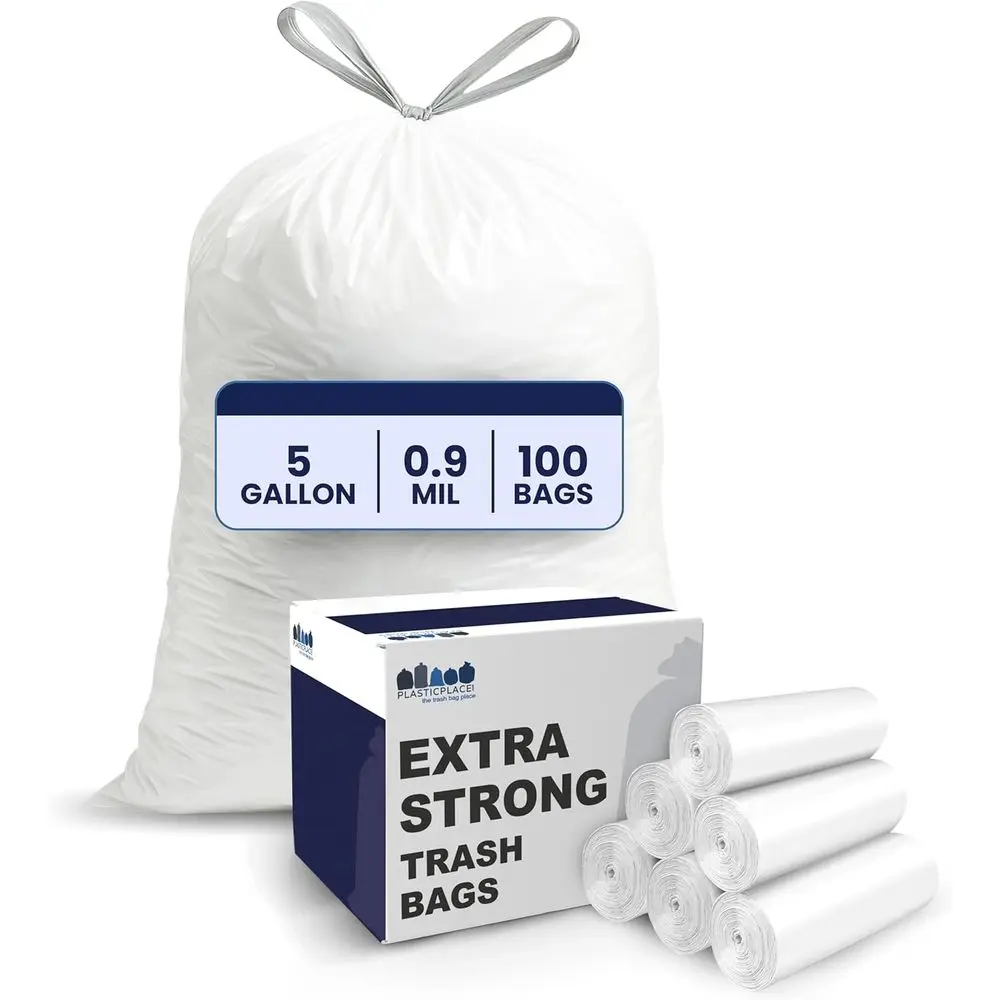 

5 Gallon White Trash Bags - 19 x 25, 100 Count, Thick, Leak-Proof Kitchen, Bathroom, Office, Car Liners