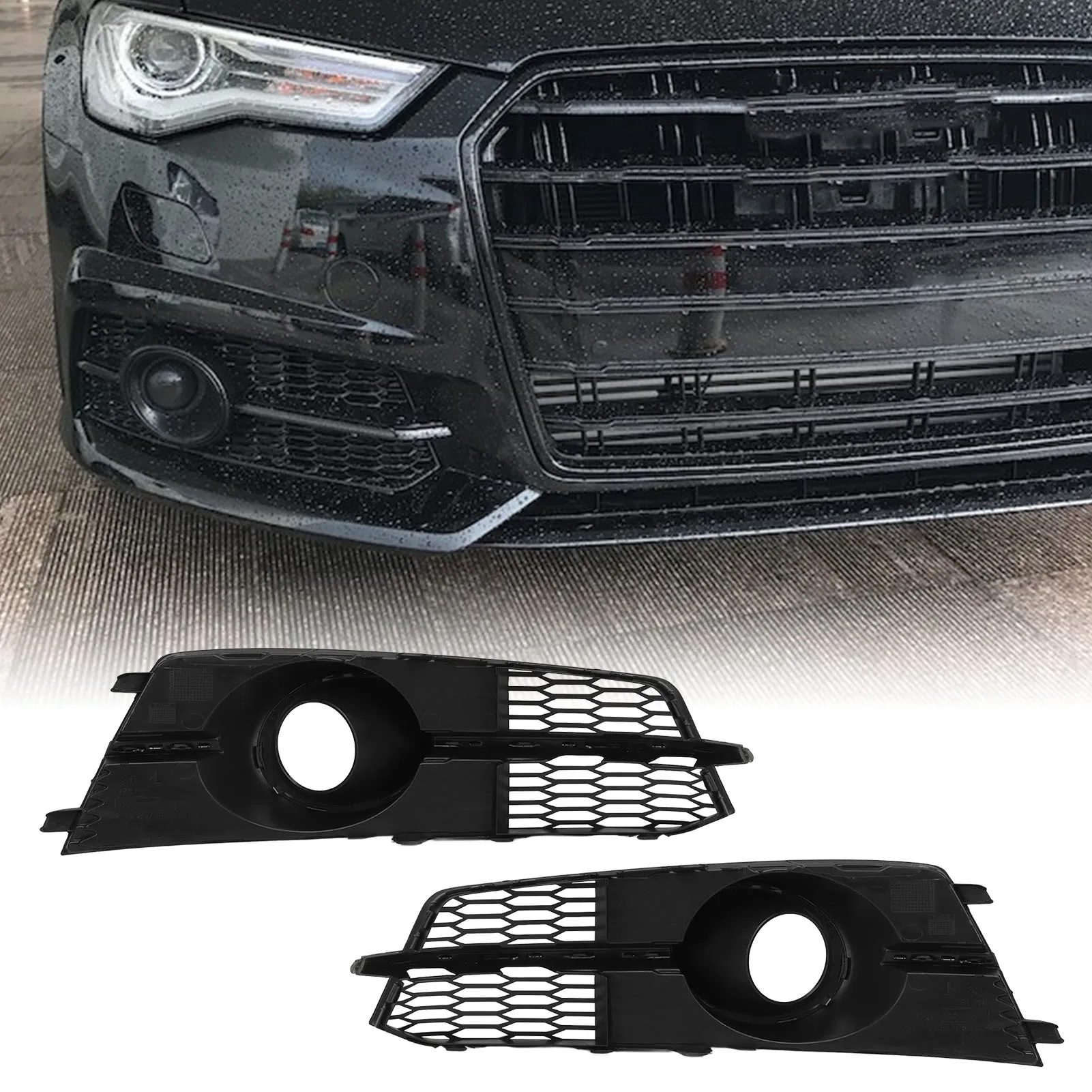 

1 Pair Fog Light Grille Cover Glossy Black Left Right Fog Lamp Frame Grille Fit for S6 C7 4G 2016 to 2018 Fog Light Frame Grille