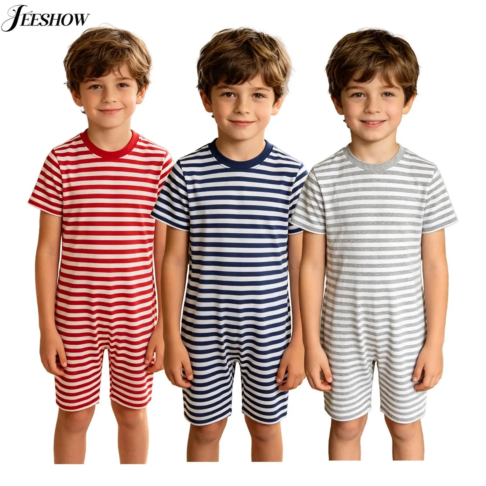 3 Pcs Adaptive Clothing for Boys Girls Striped Anti-Strip Back Zipper Rompers Round Neck Short Sleeve Special Needs Jumpsuit