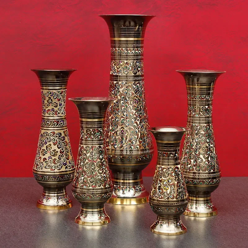 Vintage Brass Vase, Hand-Carved Pakistani-Inspired Decor, Exquisite Tabletop Accent for Dried & Artificial Flowers.