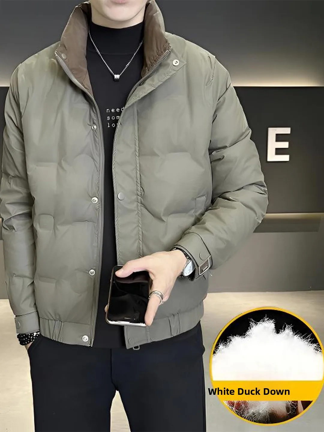 

Мужская легкая теплая пуховая куртка Slim Fit с воротником-стойкой, зимняя, ветрозащитная, модная, повседневная, из полиэфирного волокна, белая, Duc...