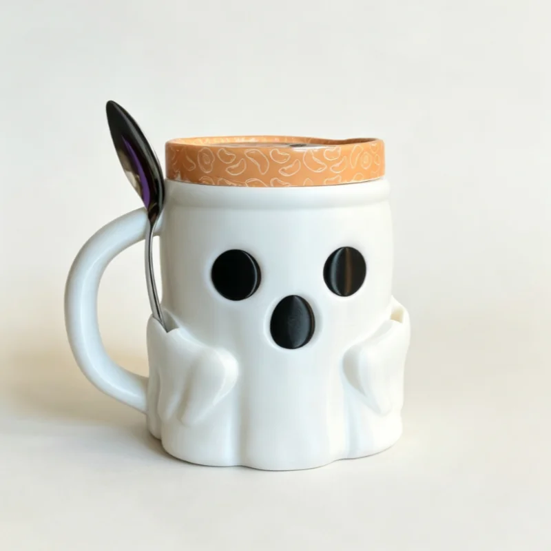 Halloween Ghost Ice Cream Pint Holder Insulated Ice Cream Holder Sleeves With Spoon Slots Leak Proof Popsicle Cooler Container