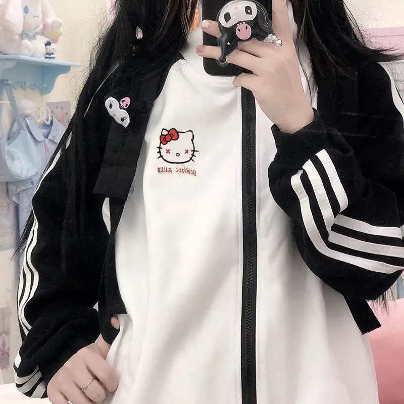 Sanrio Hello Kitty Baseball Uniform Cartoon Kuromi Print Sports Fashion Casual Loose Thin Section Jk Girl Sweet Preppy Coat Gift