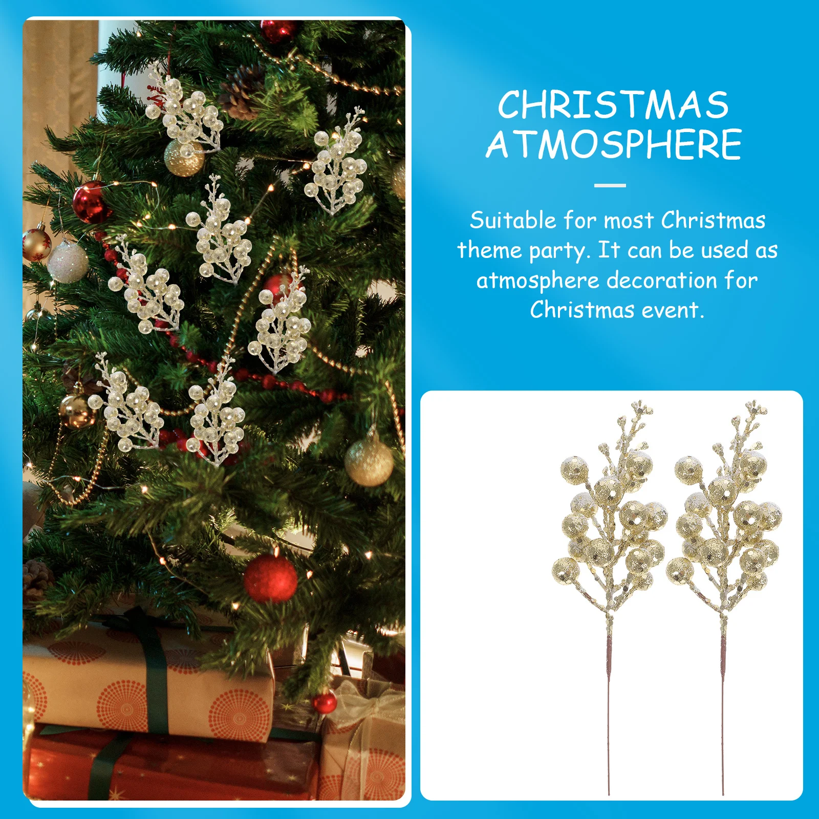 

10Pcs Glitter Artificial Berry Stems for Christmas Decorations Tree Branches Fake Berries Winter Holiday Home Party Decor