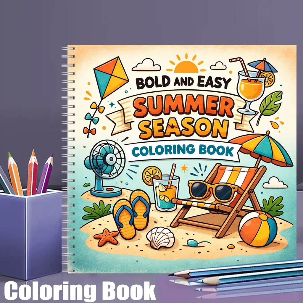 Coloring Book Easy Summer Season for Adults, Relaxing Colouring Book, Stress Relief, Birthday Gift & Back to School Art Supplies