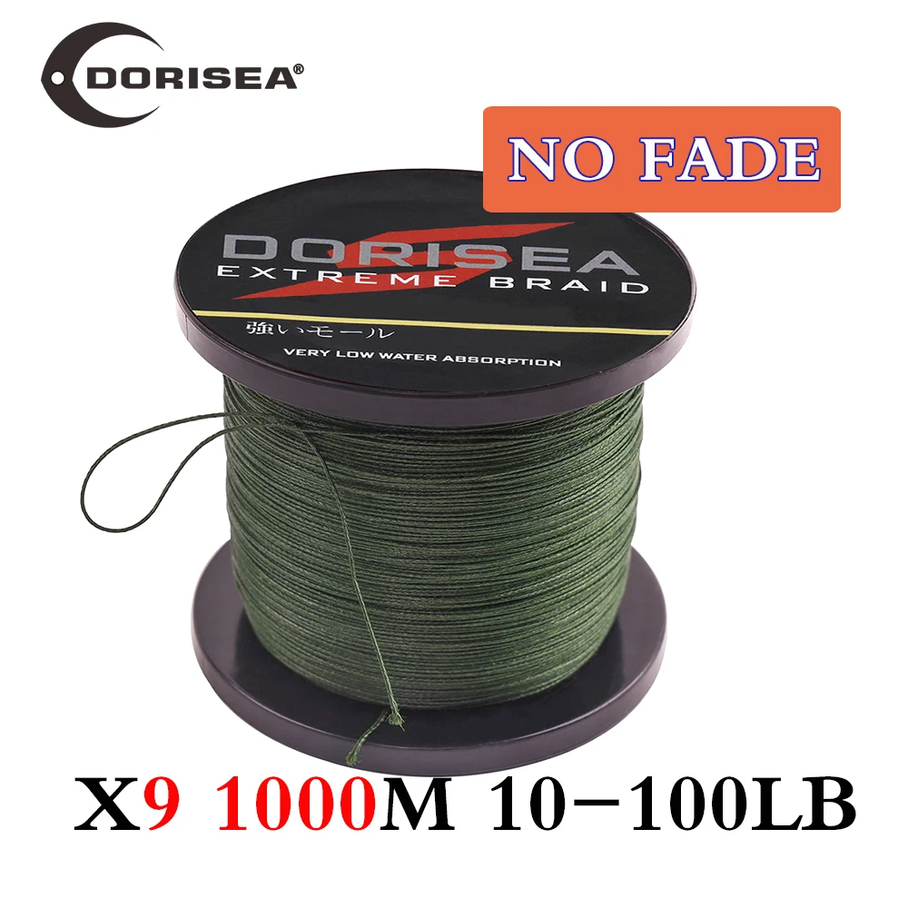 

DORISEA "NO FADE" 9 Strands 1000M 10-100LB 100% PE Extreme Multifilame Braided Fish Line Fishing Wire Rope Pesca Леска