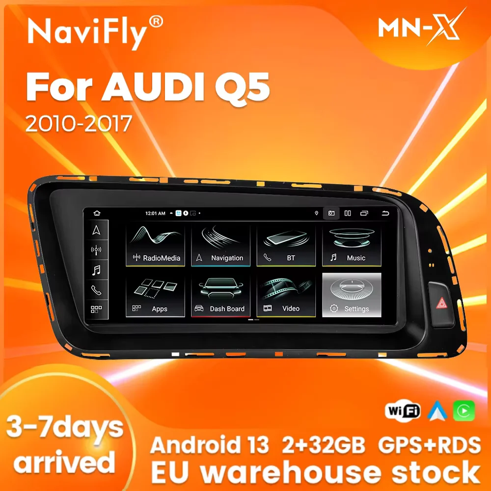 Navifly Android Auto Wireless Carplay For Audi Q5 2009 2010 2011 2012-2017 GPS Intelligent System Multimedia Player Car Radio BT