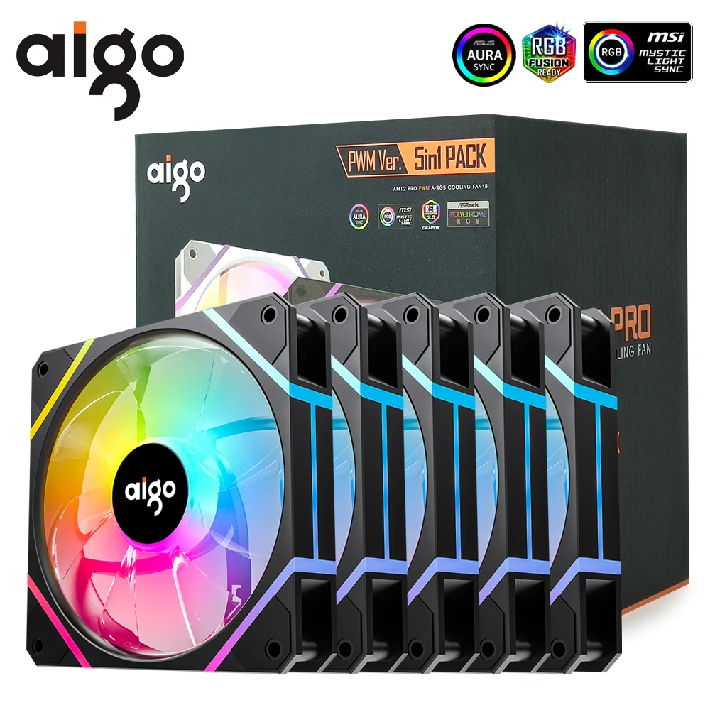 Кулер Aigo AM12PRO Rgb для ПК, 120 мм, 4 контакта, 5 В, 12 см