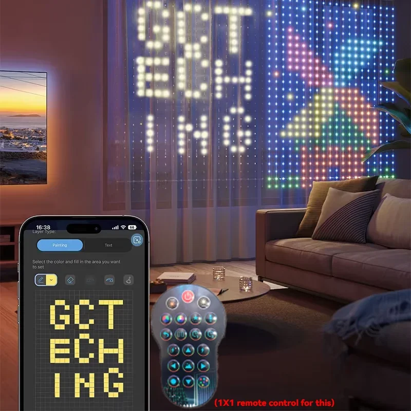 Smart LED String Curtain Lights Bluetooth App RGB Fairy Lights Music Change Display for Window, Bedroom Decoration, DIY, 400LEDs