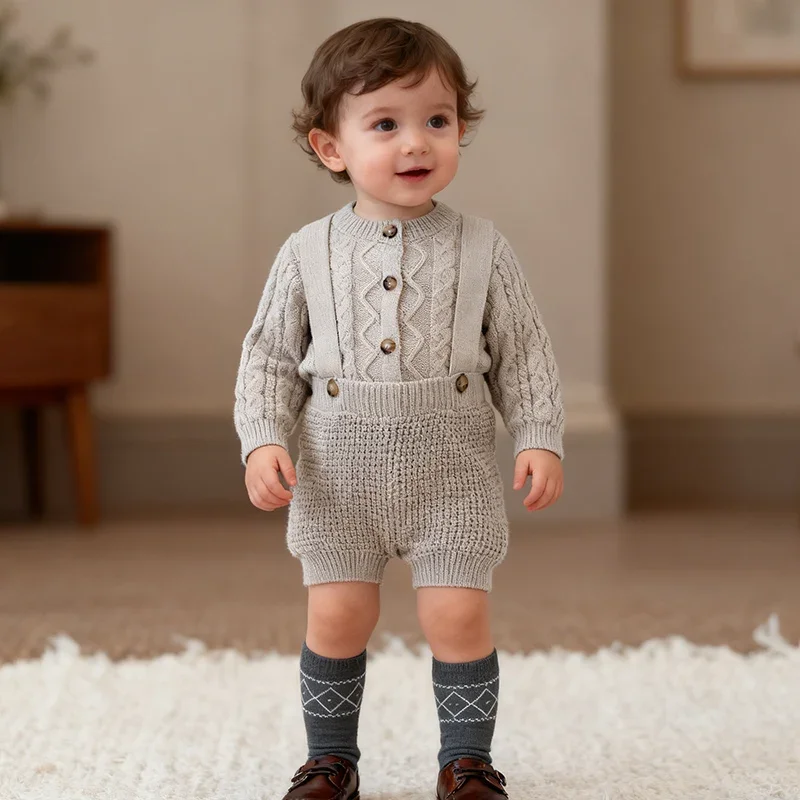 2026 ربيع جديد 0-3 سنوات طفل رضيع الملابس دعوى الرضع طفل الفتيات الفتيان مجموعة ملابس طويلة الأكمام سترة مشغولة من الصوف + بذلة