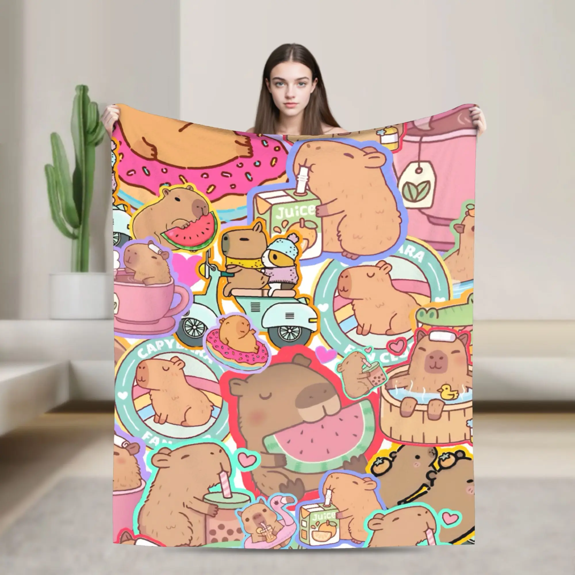 

Funny Capybara Kawaii Throw Blanket for Couch Fuzzy Soft Plush Blanket 50x60 Inches Multiple Sizes Bedspreads for All Seasons