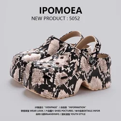 Women Leopard Print Hole Sandals Increased Thickness Thick Soles New Fashionable Cave Garden 9CM Sandals 2024 Summer Women Shoes