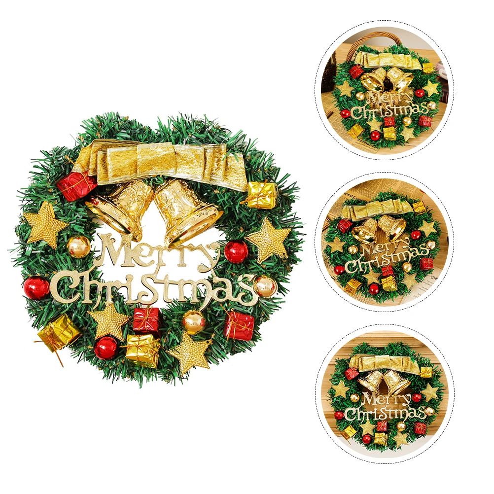 

Simulated Wreath Ornaments Xmas Artificial Garland Door Small Wall Gold Bowknot Window Decoration Plastic