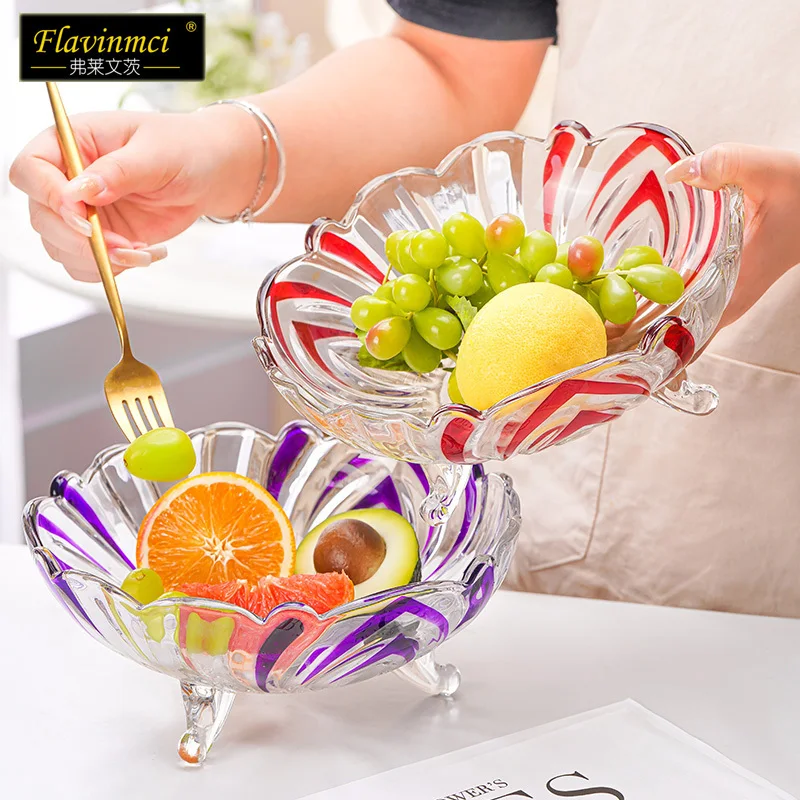 

New Colorful Glass Fruit Plate Large Capacity Snack Plate Nut Plate Office Home Living Room Desktop Fruit Plate