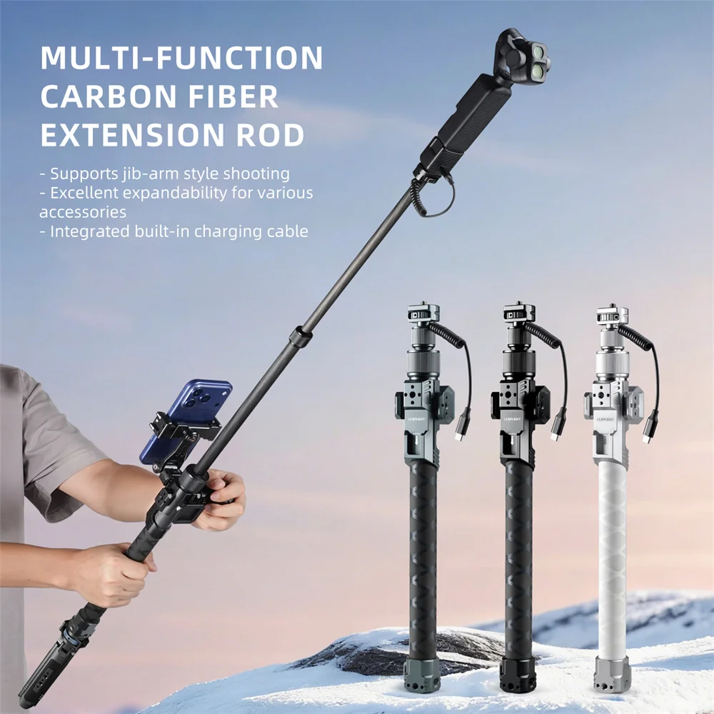 LEAPLIGHT Aluminiowy Statyw Trójnożny z Teleskopowym Ramieniem i Kablem Ładującym, Ramię Jib do DJI Osmo Pocket 4/4P/3 Luna, do Transmisji na Żywo i Vlogów