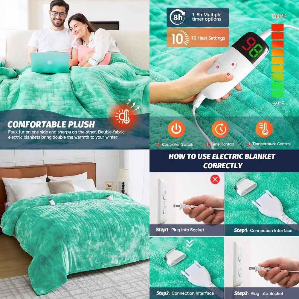 

Aqua 84x90 Faux Fur Sherpa Electric Throw Blanket with 5-Timer & 10-Heat Settings, Ideal Warm Gift for Women