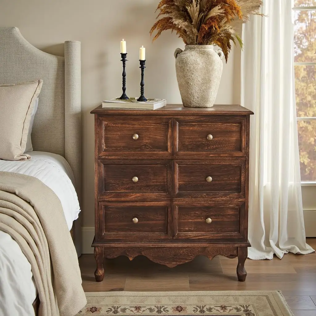 

3-Drawer Nightstand with Charging Station, Drawer Organizer with Wood Legs, Farmhouse Solid Wood Nightstand Set of 2(Walnut)