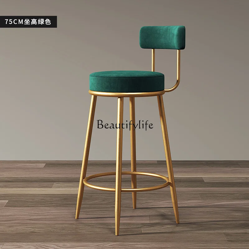 เก้าอี้บาร์สไตล์นอร์ดิก เรียบหรู ทันสมัย โครงสีทอง เก้าอี้บาร์สูง มีพนักพิง สำหรับเคาน์เตอร์บาร์