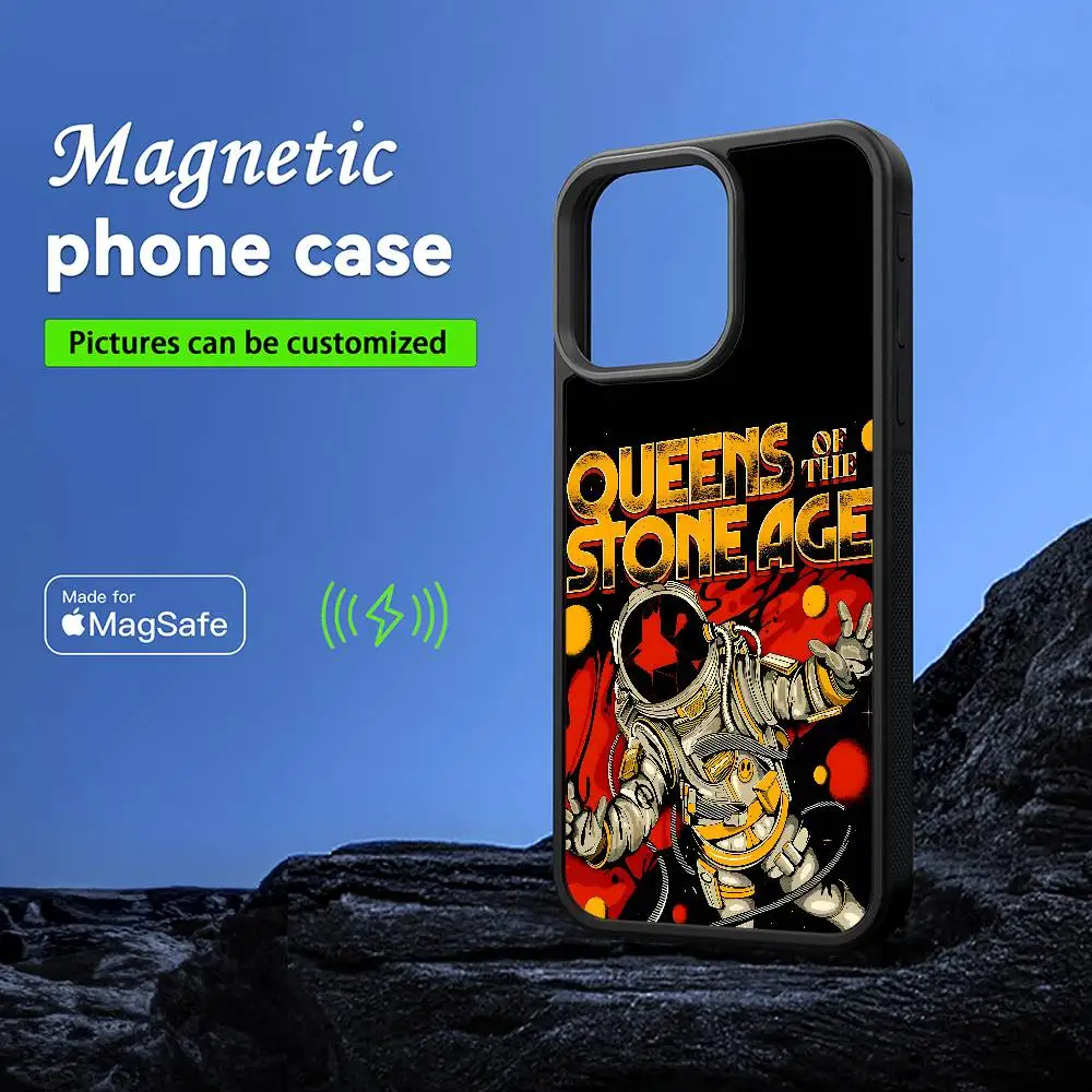 

Band Q-Queens Of The Stone Age Phone Case MagSafe Magnetic For IPhone 16 15 14 13 12 11 Pro Plus Max Mini Wireless Charger Funda
