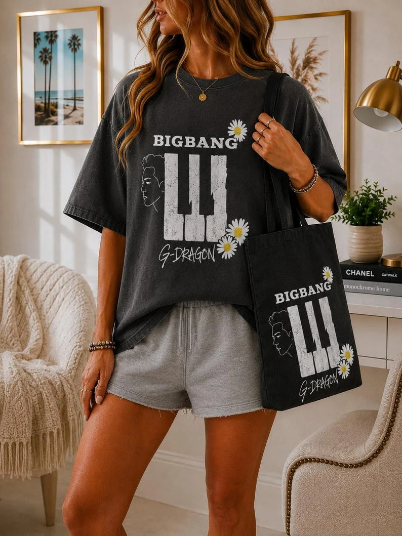 BIGBANG 20Th Anniversary Concert Vintage Washed T Shirt G-Dragon Daisy Print Unisex Oversized Short Sleeve Kpop Fans Streetwear