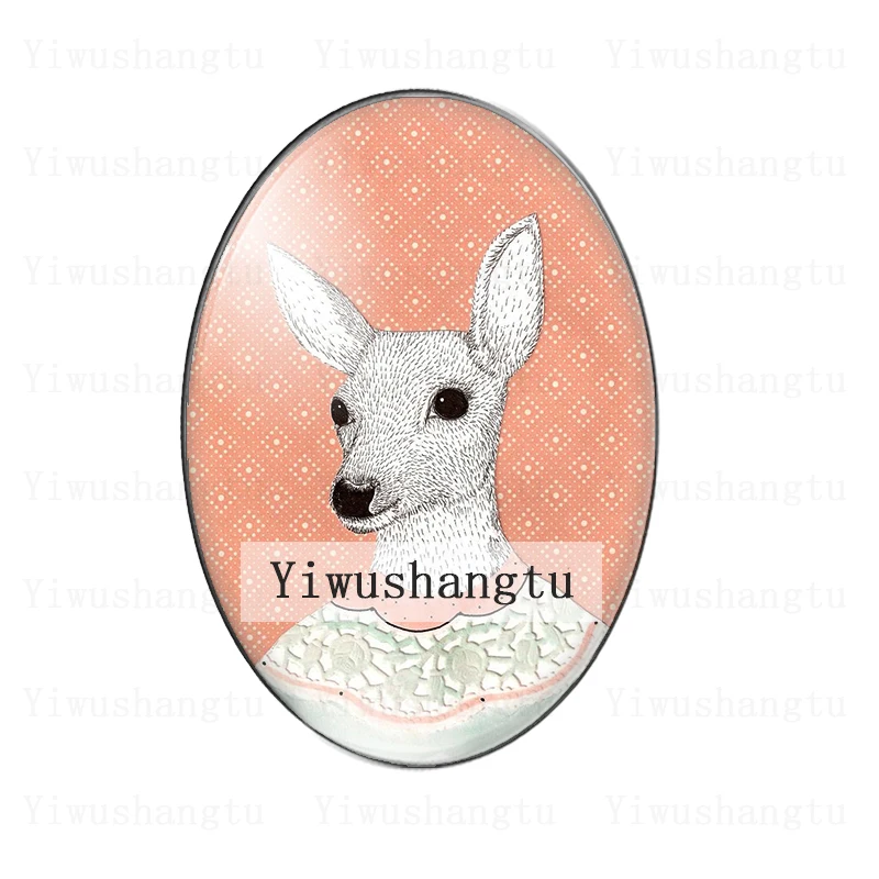 Cartoon cute dog rabbit cat bear painting 13x18mm/18x25mm/30x40mm Oval photo glass cabochon demo flat back Making findings