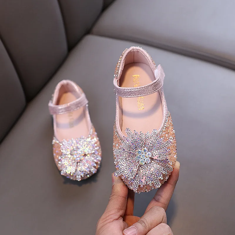 Nuevos Zapatos de Princesa con Pedrería para Niñas, Zapatos de Baile para Niños, Zapatos para Ceremonias, Zapatos Casuales de Cuero PU