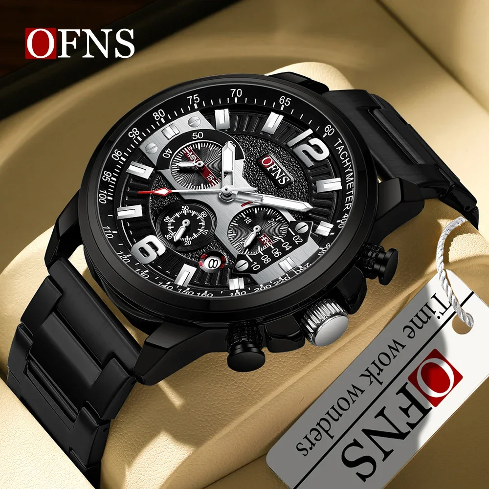 

OFNS 1304 New Fashion Men's Quartz Watch with Three Eyes and Six Needles Multi functional Waterproof Men's Watches