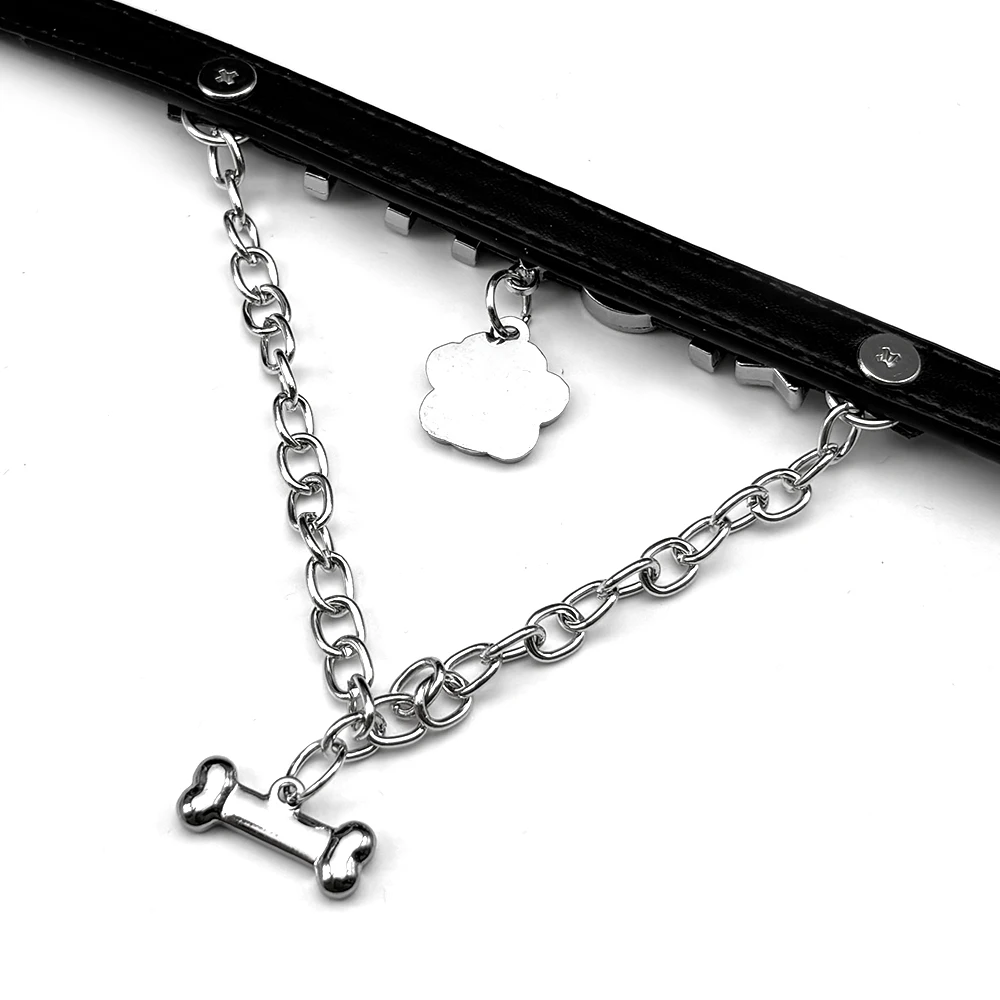 Y2K Rhinestones Harajuku Puppy Collar Sexy Bone Dog Cat Paw Pendant Chocker Necklace Cosplay Pu Leather Chain Jewelry Gift