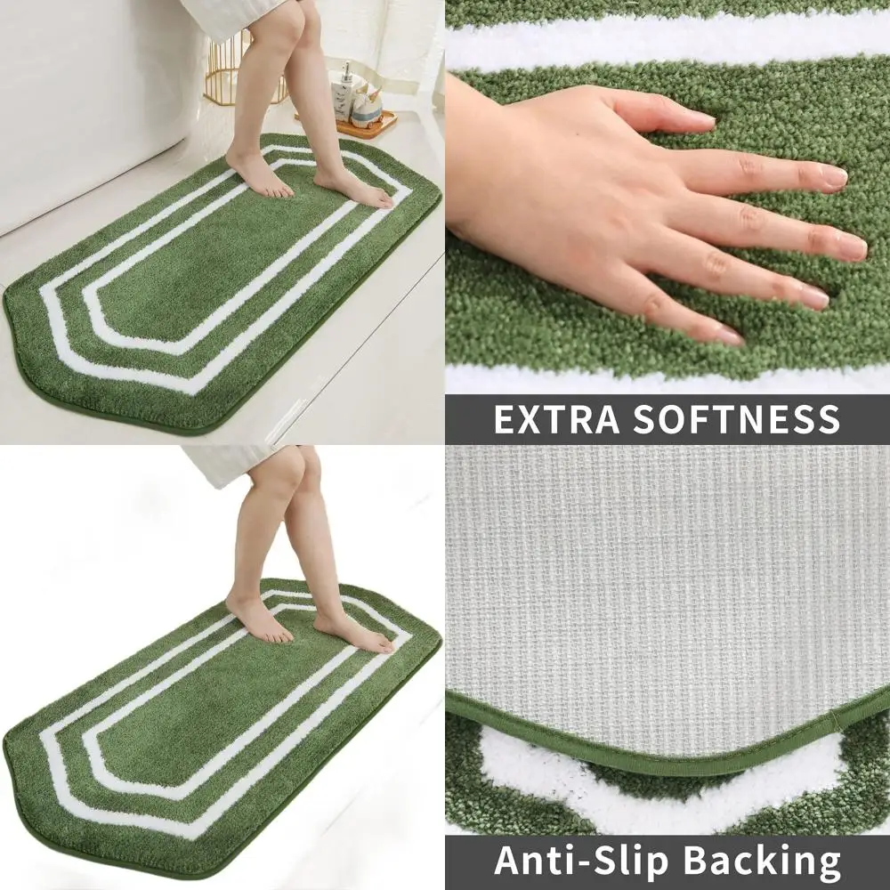 

Thick Bath Linen Set with Anti-Slip Mat, Plush Polyester, 100% Absorbent, Green, 24x48