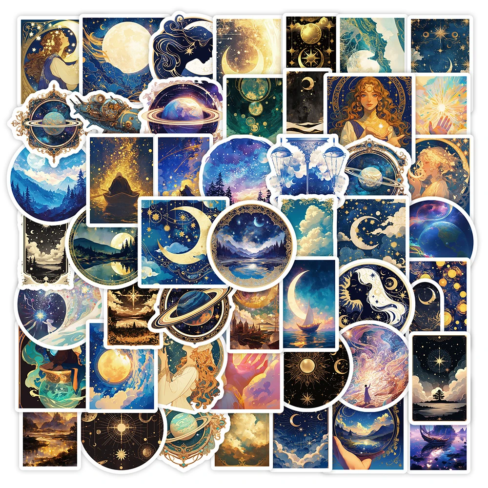 10/30/50pcs Black Starry Sky Universe Aesthetic Stickers Cartoon Graffiti Sticker Decoration DIY Laptop Skateboard Phone Decals