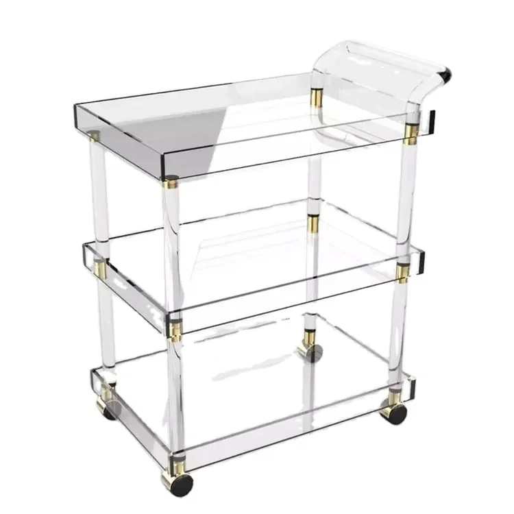 Acrylic storage cabinet Home transparent mobile trolley storage three-storey kitchen shelves