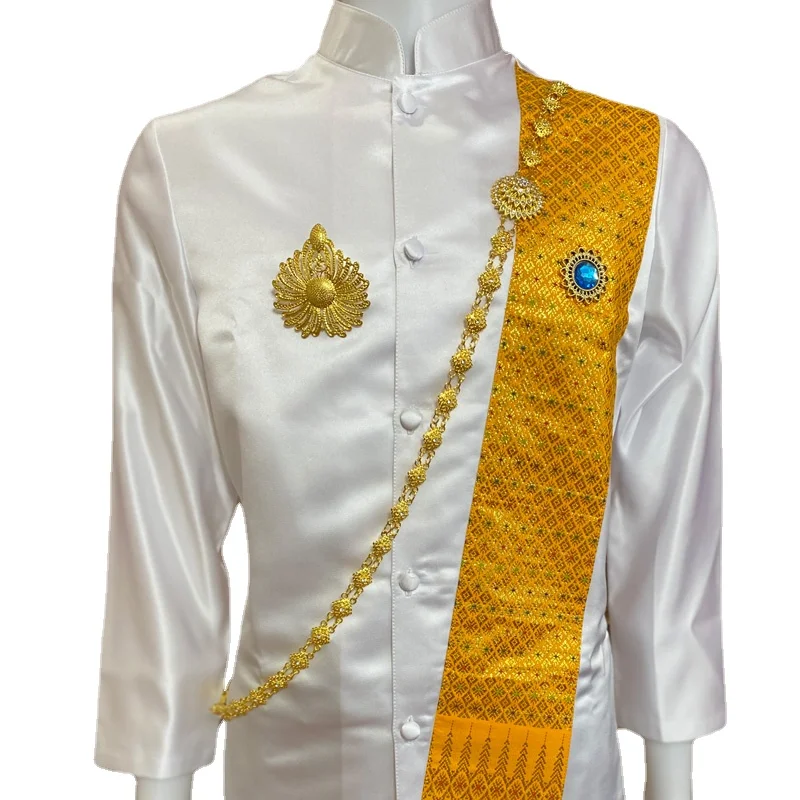 

Men's Shirt Long Sleeve Stand Collar Tops Traditional Clothing for Men Wedding Evening Costume Thai Oriental Folk Style