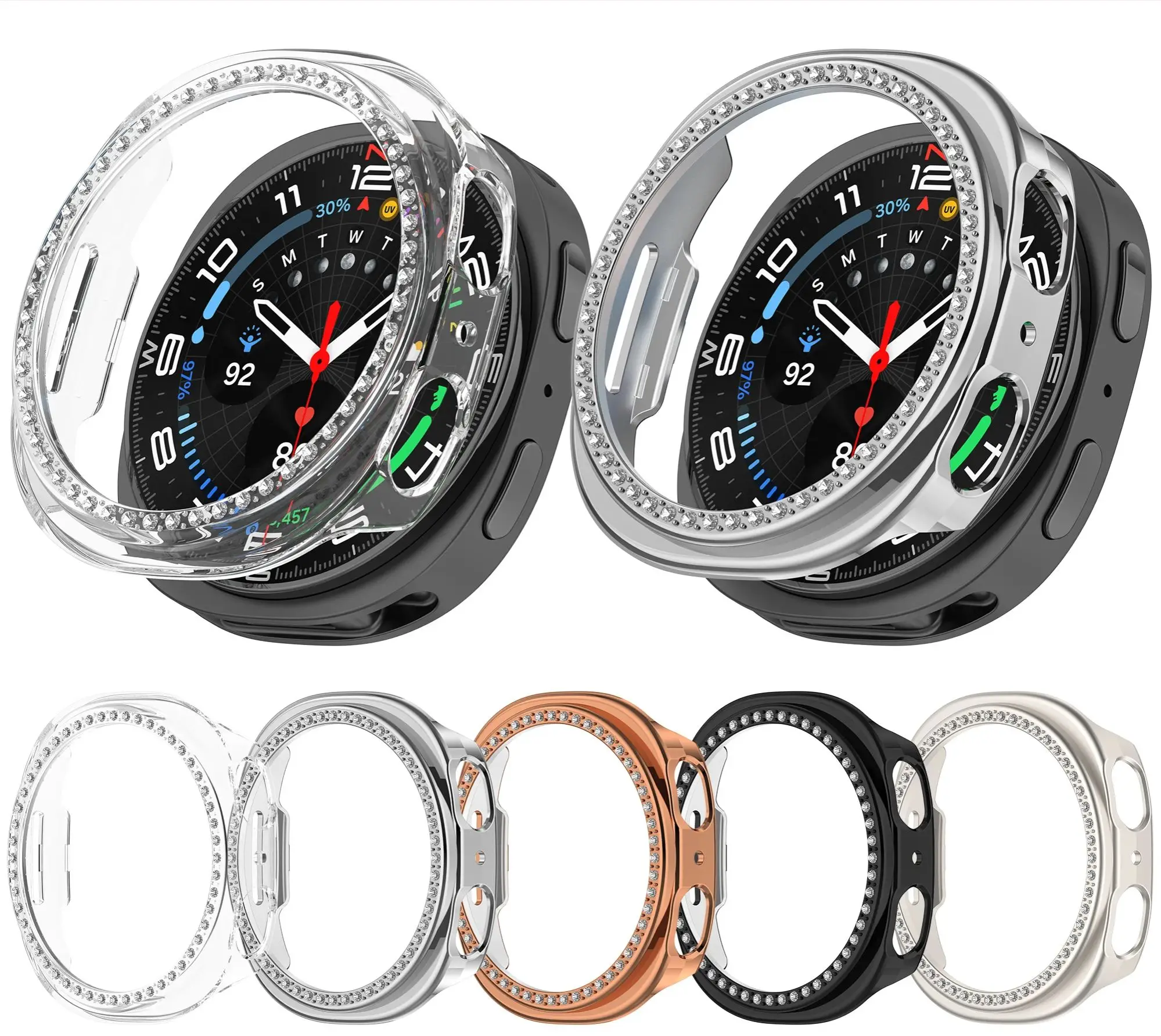 Bling PC Hollow Protector Case For Samsung Galaxy Watch8 40mm 44mm Diamond Crystal Case Hard Cover Protective Watch Shell Bumper